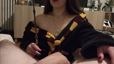My Hermione jerks me off in Gryffindor outfit
