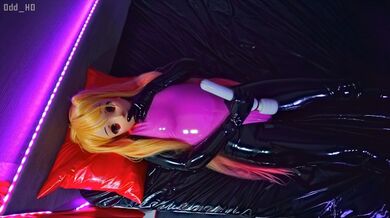 A kigurumi rubberdoll is enjoying herself