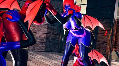 Red VS Blue Succubus lesbian Foursome