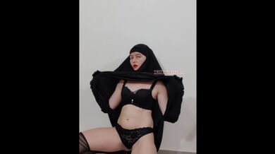 Real Hot Stepmother in black Hijab Niqab and Gloves teases and seduces you hard