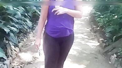 Real amateur big butt wife outdoor, flashing her ass and pussy at public places and fucking at woods