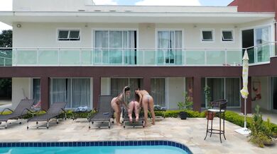 Three Best Friends Share One Big Dick - Brazilian Lesbian Teens - Orgy