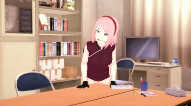 3D HENTAI Sakura masturbates at the edge of the table