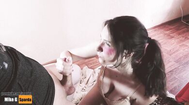 Beautiful russian girl is embarrassed and sucks a dick / Hot Blowjob video