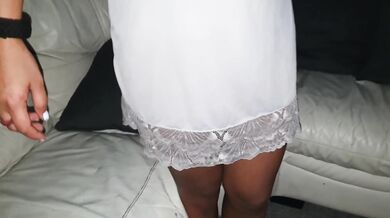 UPSKIRT No PANTIES - My Stepsister on the COUCH with Her Legs Wide Open