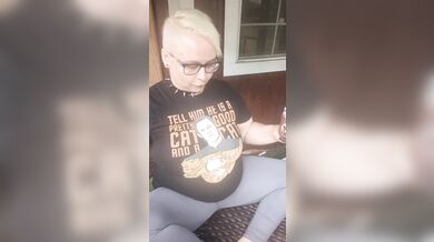 Nerdy Chubby Slut Smoking on Porch