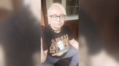 Nerdy Chubby Slut Smoking on Porch