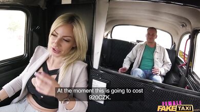 Female Fake Taxi - Beatiful blonde driver make her passenger cum over her outstanding tits