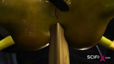 Crazy anal alien sex with a huge cock in the spacecraft