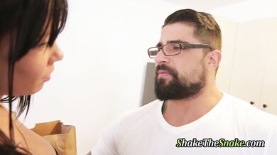 Shake the Snake - A Busty Brunette Fucked Hard on the Kitchen Counter