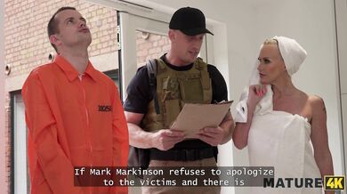 MATURE4K. Blonde cougar with massive boobs was so kind to a robber so she gave him a deep throat