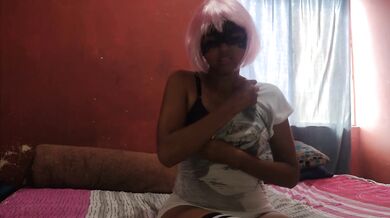 My blouse is too small for me, but on a video call I start touching myself