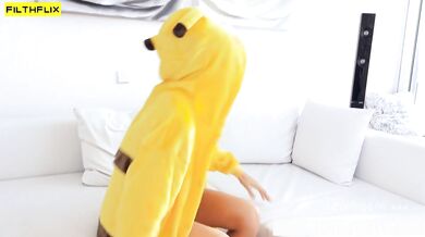 Cosplay Cutie Masturbates Her Shaved Pussy