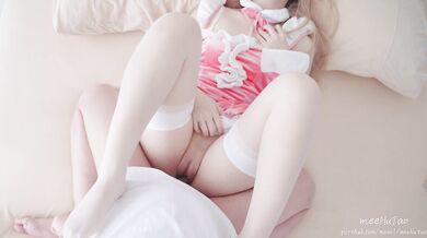 Cute pink bunny gets fucked so hot and creampies a lot of cum in her pussy