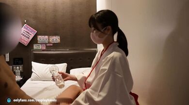 I give a guy a hand job with cosplay as a priestess