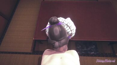 Kimetsu no Yaiba Hentai - Shinobu blowjob sitting in a table with creampie - Japanese Asian Anime