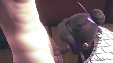 Kimetsu no Yaiba Hentai - Shinobu blowjob sitting in a table with creampie - Japanese Asian Anime