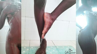 Gorgeous Chocolate Pussy caught at the shower again!, She is so damn hot!