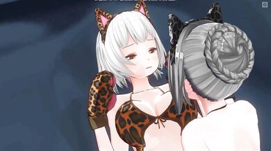 3D HENTAI YURI Neko girl stroking pussy with paws