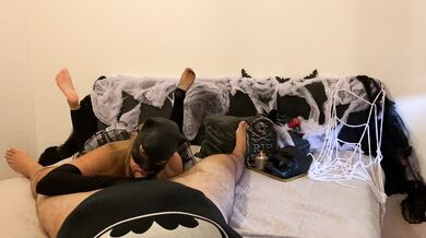 Catwoman revives Batman with hot fuck and great blowjob with facial creampie during Halloween GLOVES