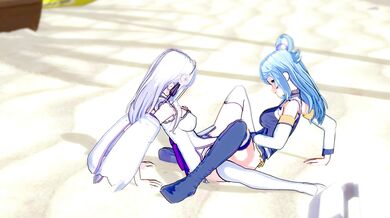 Aqua and Emilia having fun in the real world! (3d Hentai) (Isekai Quartet) (Konosuba) (Re:Zero)